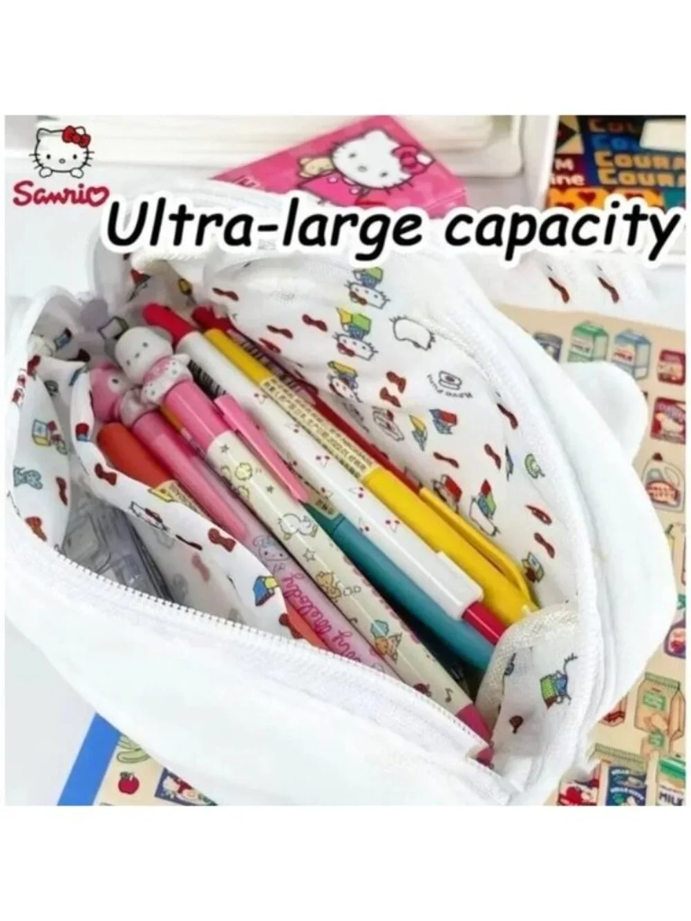 Hello Kitty Plush Velvet Pencil & Makeup Bag Soft Storage Case for School Travel